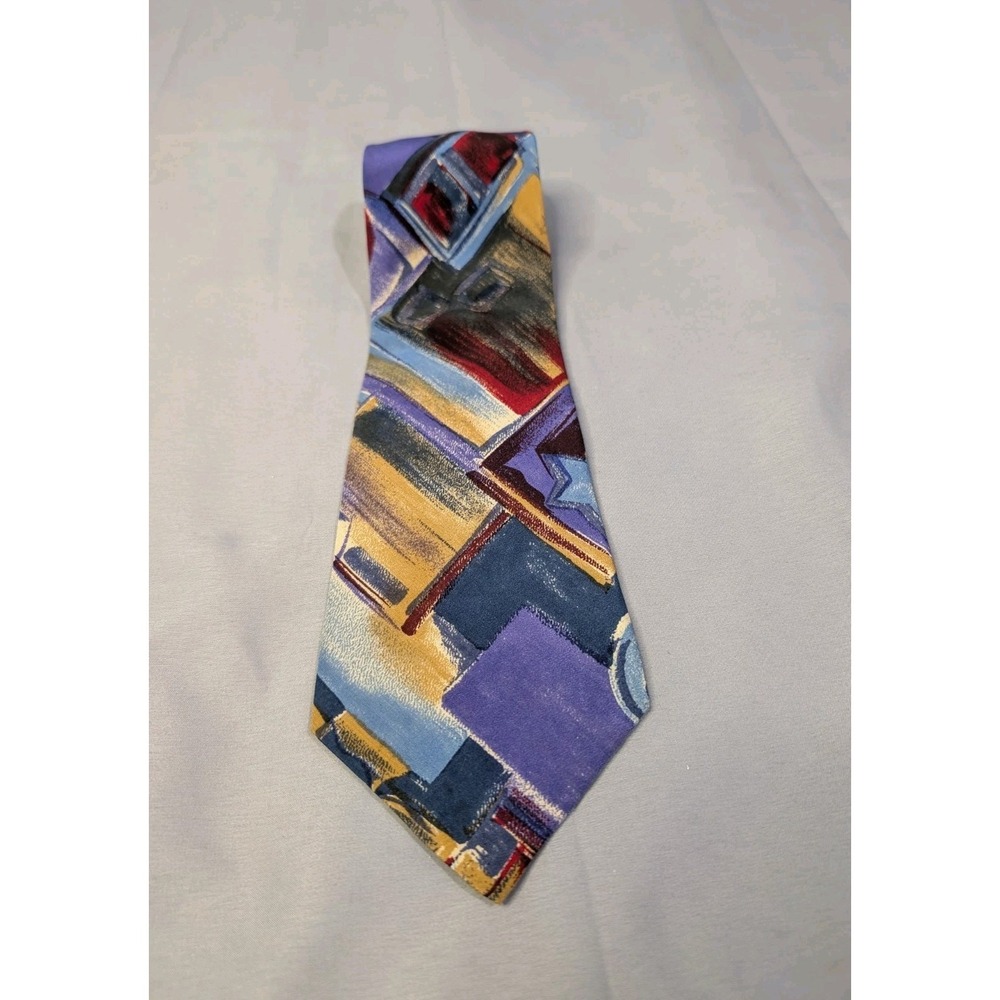 Vintage Bella Nova Silk Tie‎ Abstract Geometric Bold 90s Retro Statement Necktie